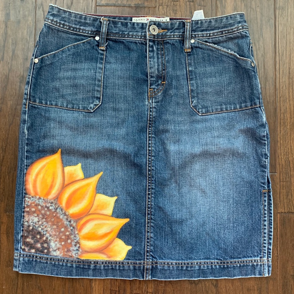 Tommy Hilfiger Denim Skirt with Painted Sunflower